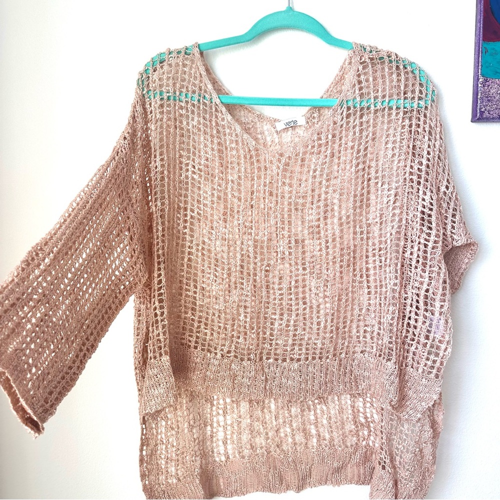 Loose Knit Top Swimsuit Coverup Beach Coverup Hi Lo Top Hollow Knit - Picture 6 of 7